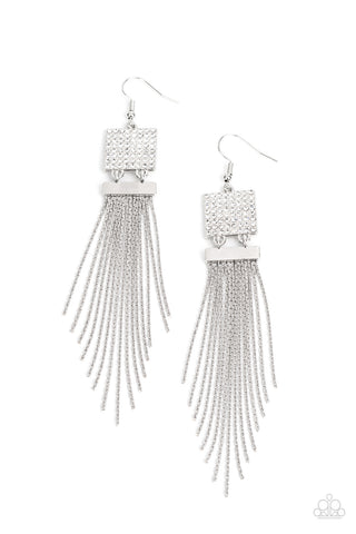 Paparazzi Dramatically Deco - White Earring